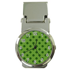 Green Four Leaf Clover Pattern Money Clip Watches by SpinnyChairDesigns