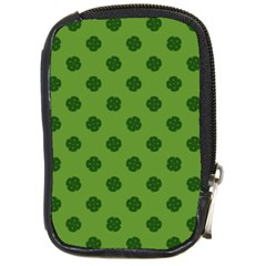 Green Four Leaf Clover Pattern Compact Camera Leather Case by SpinnyChairDesigns