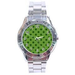 Green Four Leaf Clover Pattern Stainless Steel Analogue Watch by SpinnyChairDesigns