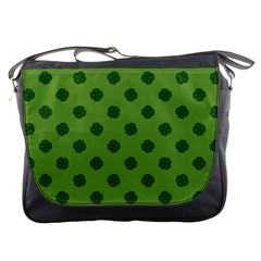 Green Four Leaf Clover Pattern Messenger Bag by SpinnyChairDesigns