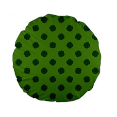 Green Four Leaf Clover Pattern Standard 15  Premium Round Cushions by SpinnyChairDesigns