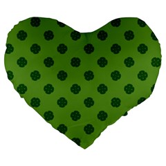 Green Four Leaf Clover Pattern Large 19  Premium Heart Shape Cushions by SpinnyChairDesigns