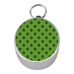 Green Four Leaf Clover Pattern Mini Silver Compasses by SpinnyChairDesigns