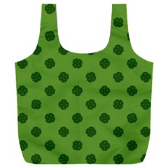 Green Four Leaf Clover Pattern Full Print Recycle Bag (xxl) by SpinnyChairDesigns