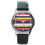 Horizontal Colored Stripes Round Metal Watch Front