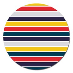 Horizontal Colored Stripes Magnet 5  (round) by tmsartbazaar