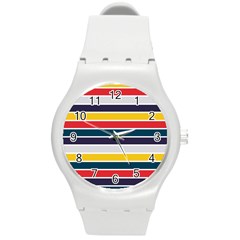 Horizontal Colored Stripes Round Plastic Sport Watch (m) by tmsartbazaar