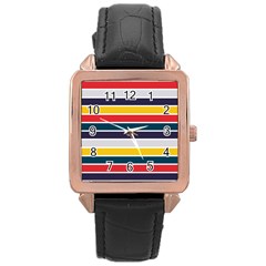 Horizontal Colored Stripes Rose Gold Leather Watch  by tmsartbazaar