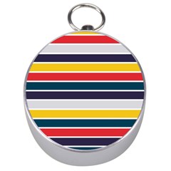 Horizontal Colored Stripes Silver Compasses by tmsartbazaar