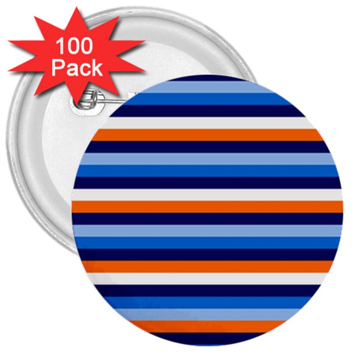 Ocean Blue Stripes 3  Buttons (100 pack) 