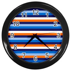 Ocean Blue Stripes Wall Clock (black) by tmsartbazaar