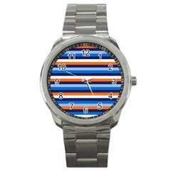 Ocean Blue Stripes Sport Metal Watch by tmsartbazaar