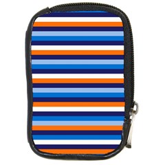 Ocean Blue Stripes Compact Camera Leather Case by tmsartbazaar