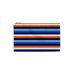 Ocean Blue Stripes Cosmetic Bag (small) by tmsartbazaar