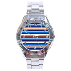 Ocean Blue Stripes Stainless Steel Analogue Watch by tmsartbazaar