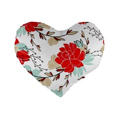 Floral Pattern  Standard 16  Premium Heart Shape Cushions by Sobalvarro