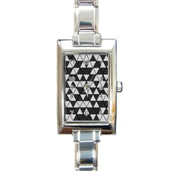 Black And White Triangles Pattern Rectangle Italian Charm Watch by SpinnyChairDesigns