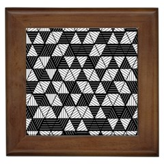 Black And White Triangles Pattern Framed Tile by SpinnyChairDesigns