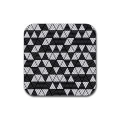 Black And White Triangles Pattern Rubber Coaster (square)  by SpinnyChairDesigns