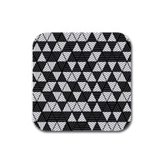 Black And White Triangles Pattern Rubber Square Coaster (4 Pack)  by SpinnyChairDesigns