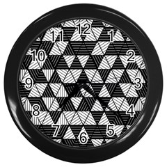 Black And White Triangles Pattern Wall Clock (black) by SpinnyChairDesigns