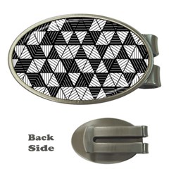 Black And White Triangles Pattern Money Clips (oval)  by SpinnyChairDesigns