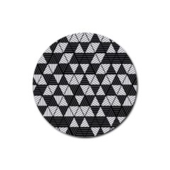 Black And White Triangles Pattern Rubber Coaster (round)  by SpinnyChairDesigns