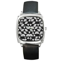 Black And White Triangles Pattern Square Metal Watch by SpinnyChairDesigns