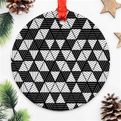 Black And White Triangles Pattern Round Ornament (two Sides) by SpinnyChairDesigns