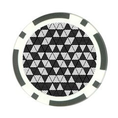 Black And White Triangles Pattern Poker Chip Card Guard by SpinnyChairDesigns