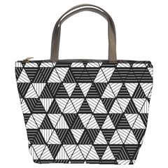 Black And White Triangles Pattern Bucket Bag by SpinnyChairDesigns