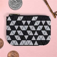 Black And White Triangles Pattern Mini Coin Purse by SpinnyChairDesigns