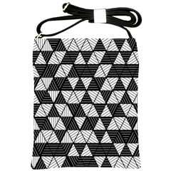 Black And White Triangles Pattern Shoulder Sling Bag by SpinnyChairDesigns