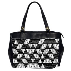 Black And White Triangles Pattern Oversize Office Handbag (2 Sides) by SpinnyChairDesigns