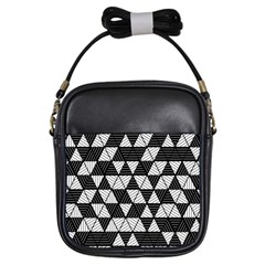 Black And White Triangles Pattern Girls Sling Bag by SpinnyChairDesigns