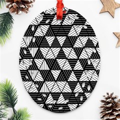 Black And White Triangles Pattern Ornament (oval Filigree) by SpinnyChairDesigns