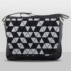 Black And White Triangles Pattern Messenger Bag by SpinnyChairDesigns