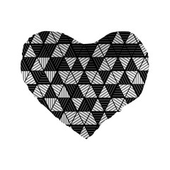 Black And White Triangles Pattern Standard 16  Premium Heart Shape Cushions by SpinnyChairDesigns