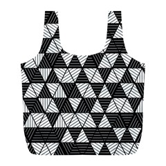 Black And White Triangles Pattern Full Print Recycle Bag (l) by SpinnyChairDesigns