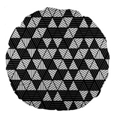 Black And White Triangles Pattern Large 18  Premium Flano Round Cushions by SpinnyChairDesigns