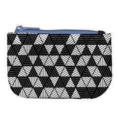 Black And White Triangles Pattern Large Coin Purse by SpinnyChairDesigns