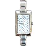 Faded Denim Blue Abstract Stripes on White Rectangle Italian Charm Watch Front