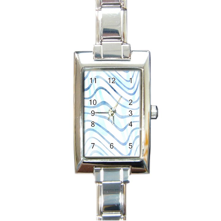 Faded Denim Blue Abstract Stripes on White Rectangle Italian Charm Watch