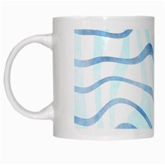 Faded Denim Blue Abstract Stripes On White White Mugs by SpinnyChairDesigns