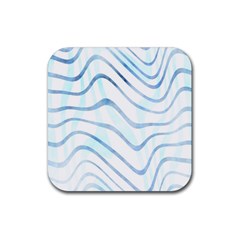 Faded Denim Blue Abstract Stripes On White Rubber Coaster (square)  by SpinnyChairDesigns