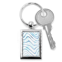 Faded Denim Blue Abstract Stripes On White Key Chain (rectangle) by SpinnyChairDesigns