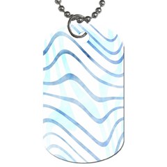 Faded Denim Blue Abstract Stripes On White Dog Tag (one Side) by SpinnyChairDesigns