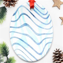 Faded Denim Blue Abstract Stripes On White Oval Ornament (two Sides) by SpinnyChairDesigns