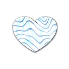 Faded Denim Blue Abstract Stripes On White Rubber Coaster (heart)  by SpinnyChairDesigns