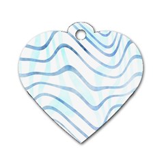 Faded Denim Blue Abstract Stripes On White Dog Tag Heart (two Sides) by SpinnyChairDesigns